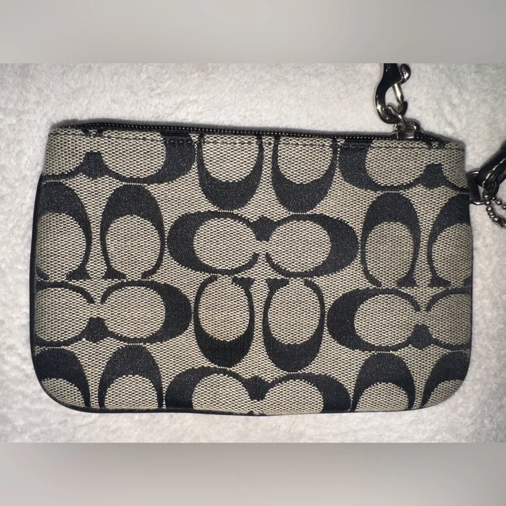 Coach Black and Tan Signature Canvas Wristlet